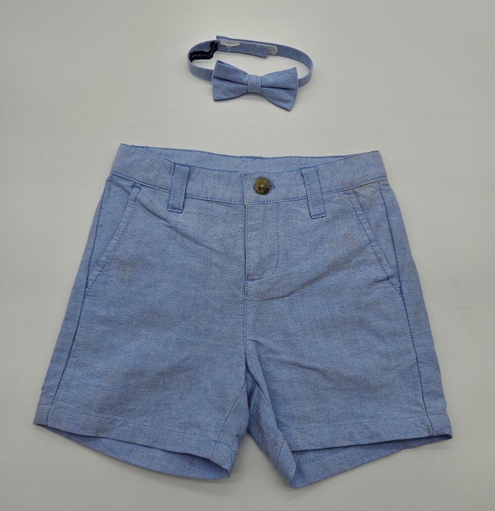 Janie and Jack Boys Size 18-24M Blue Oxford Shorts and Bow Tie Matching Set